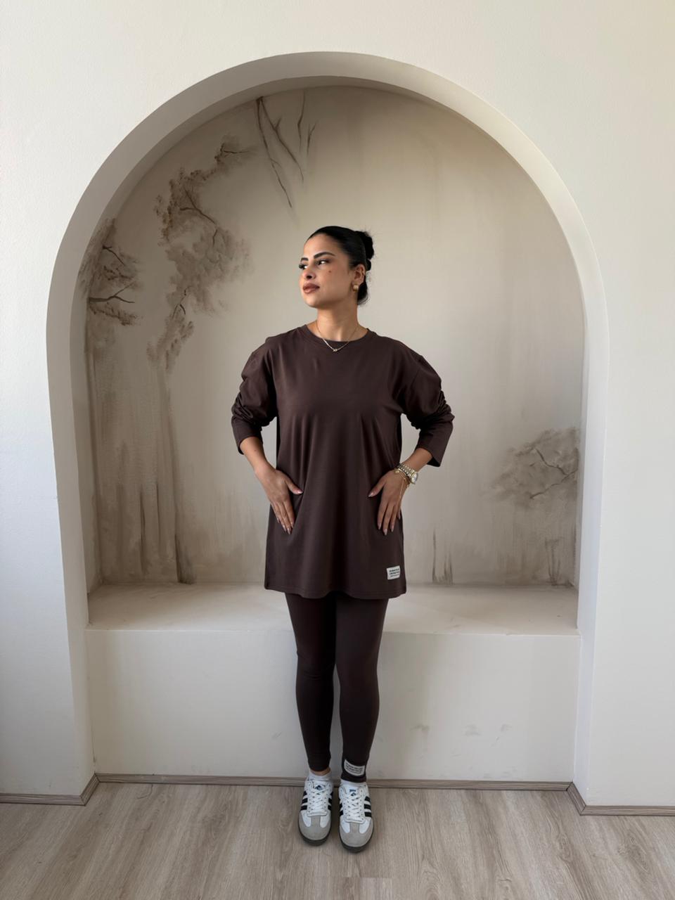 Long Sleeves Cotton Brown Legging Set