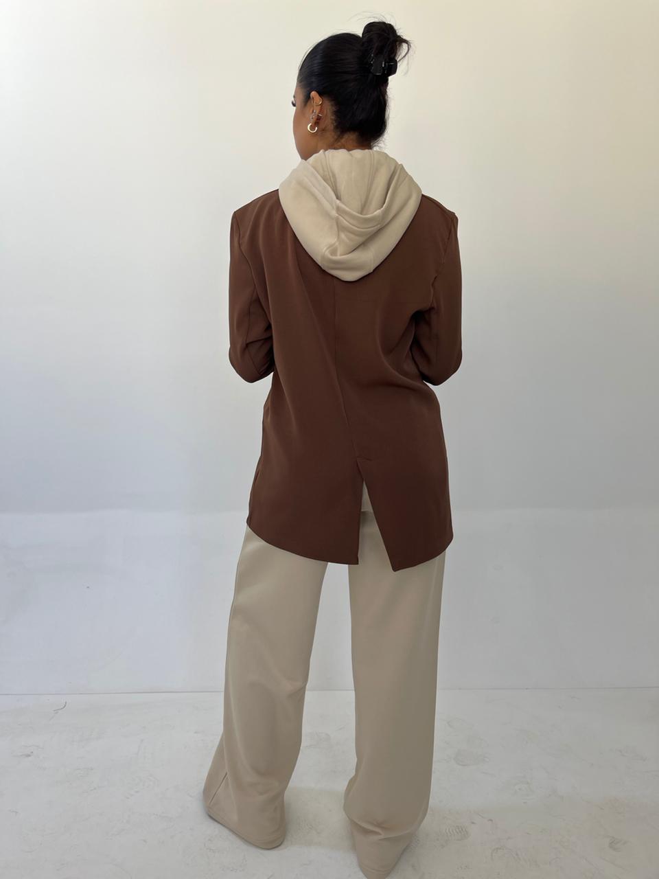 Blazer With Hoodie In Brown