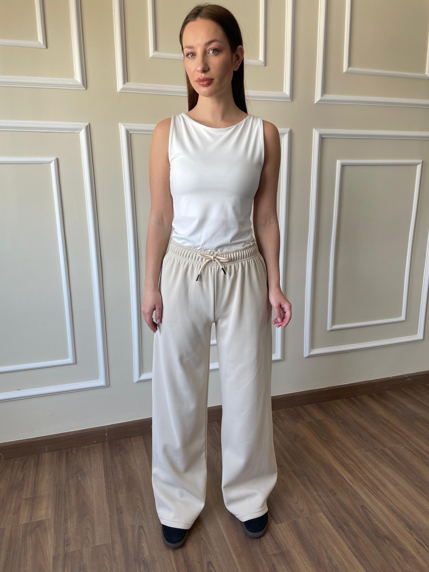 Fleece Wide-Leg Sweatpants | Beige