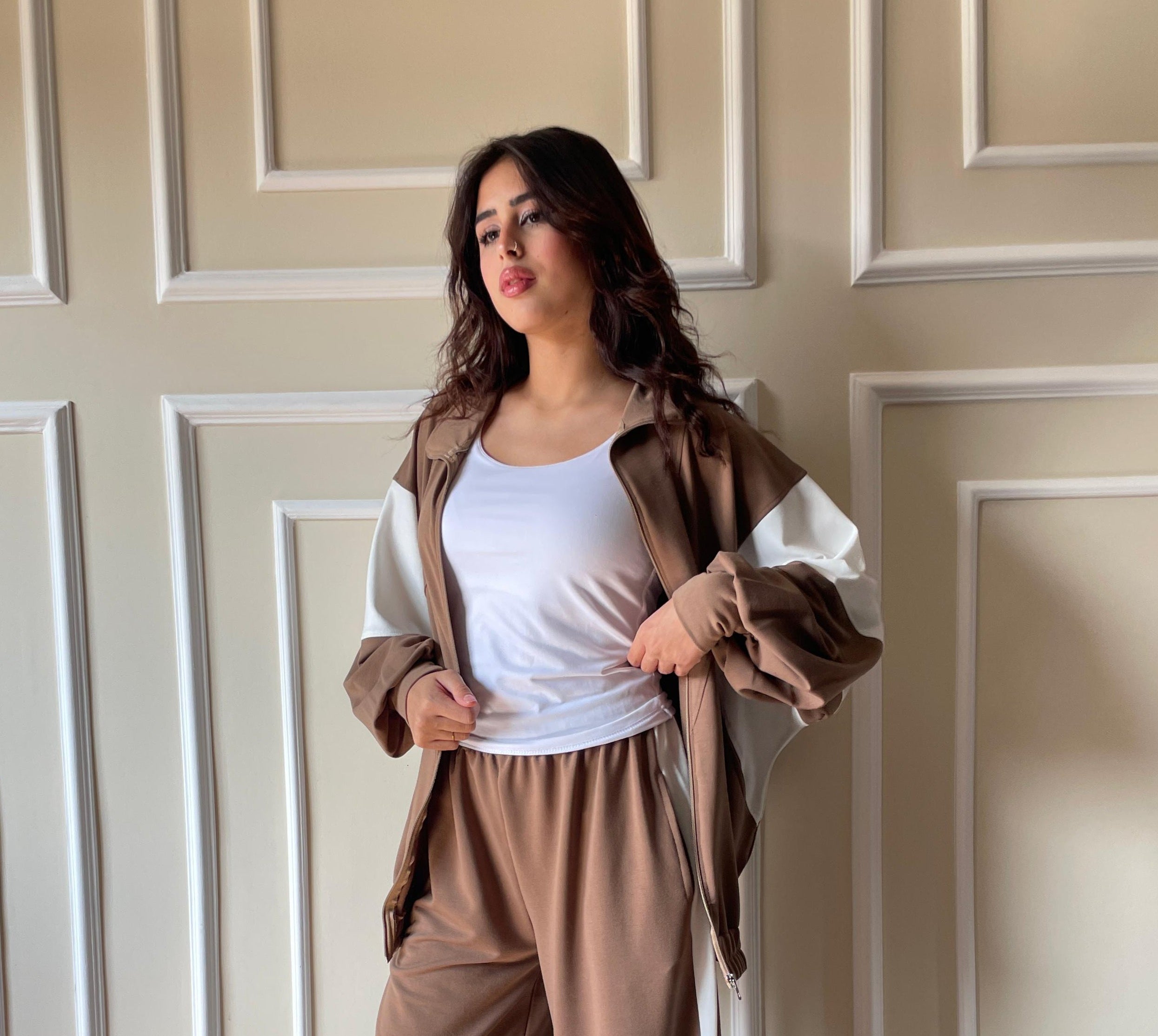 Color Block Jacket In Brown