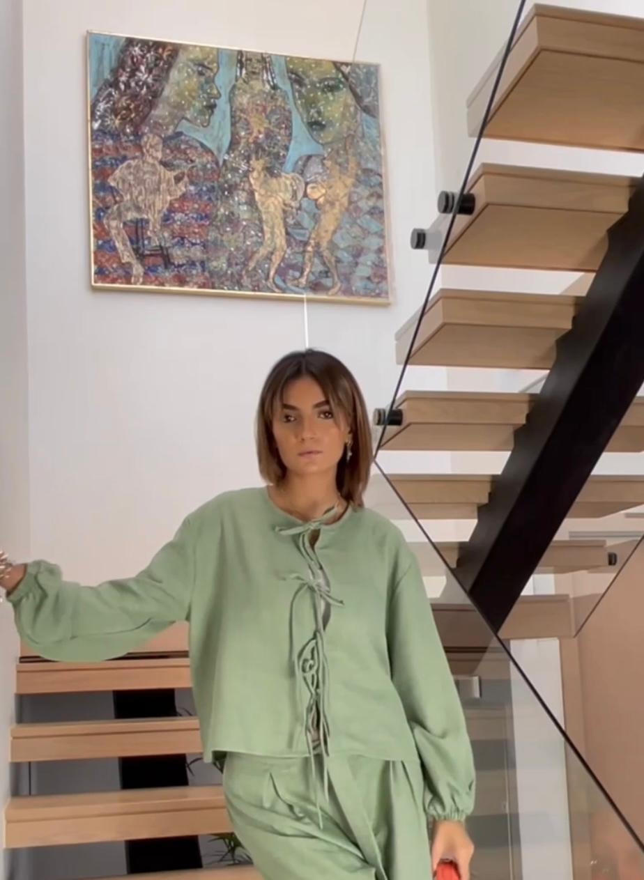 W-The Tie Details Blouse In Mint-Green