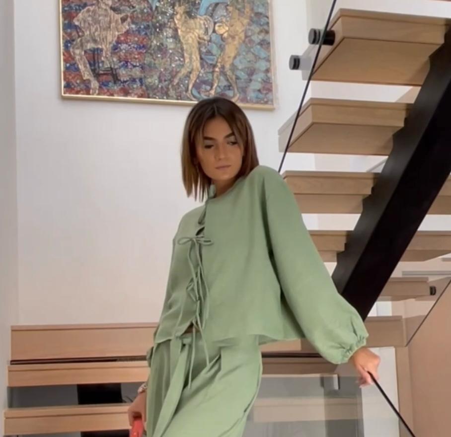 W-The Tie Details Blouse In Mint-Green