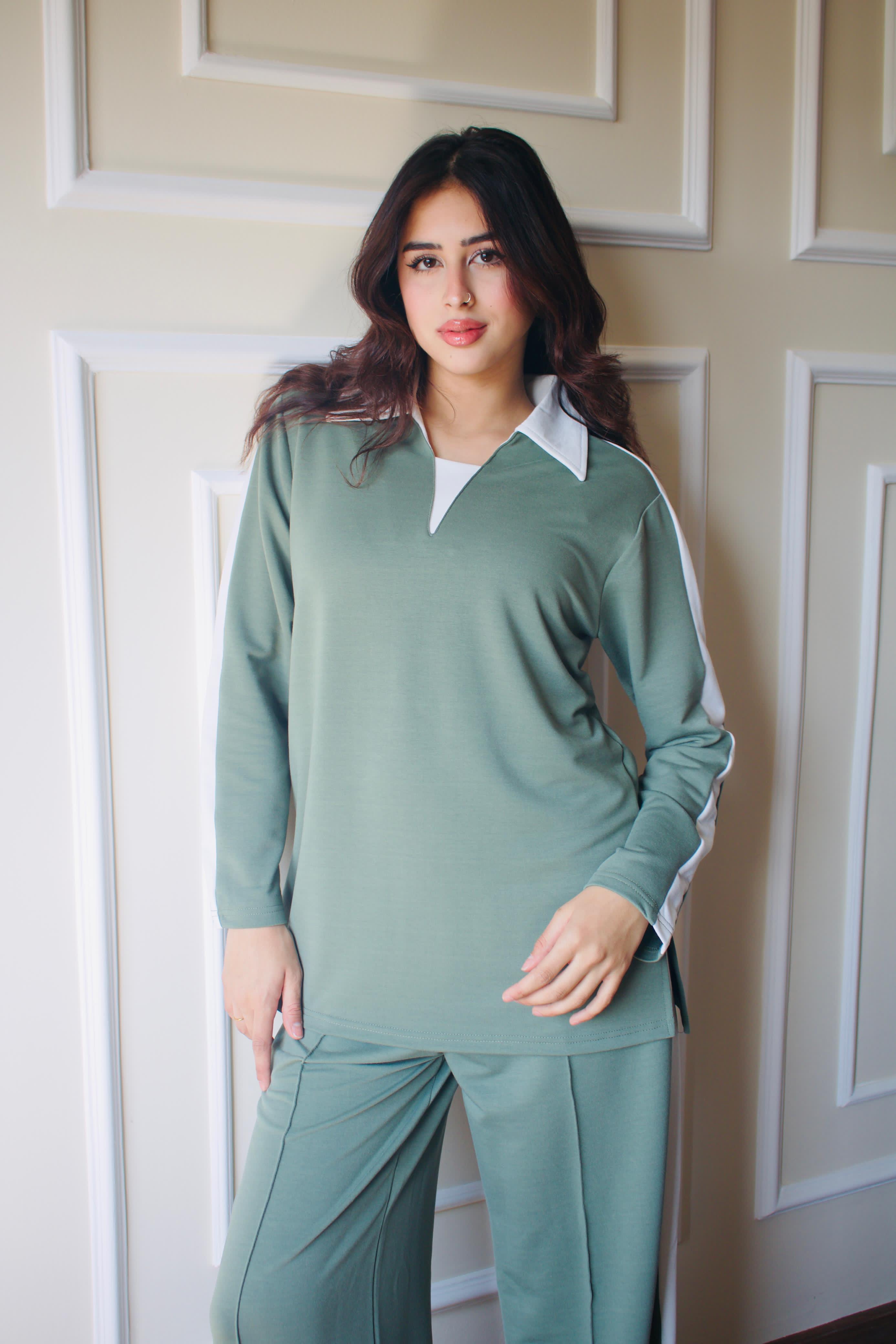 Polo Collar Pants | Olive