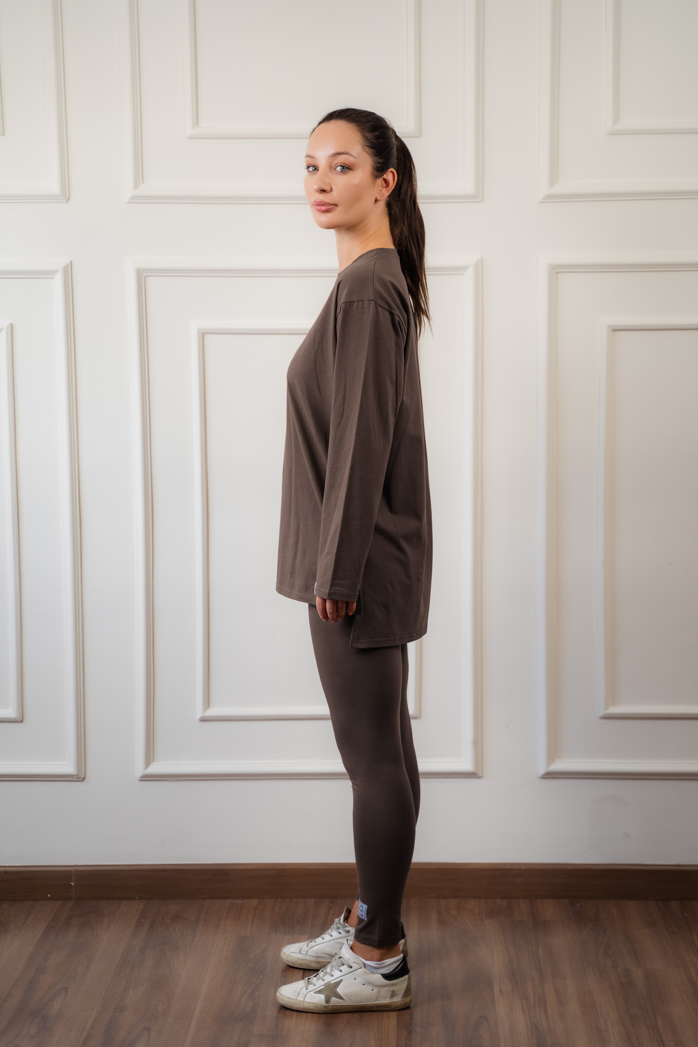 Leggings set with side slit long sleeve top