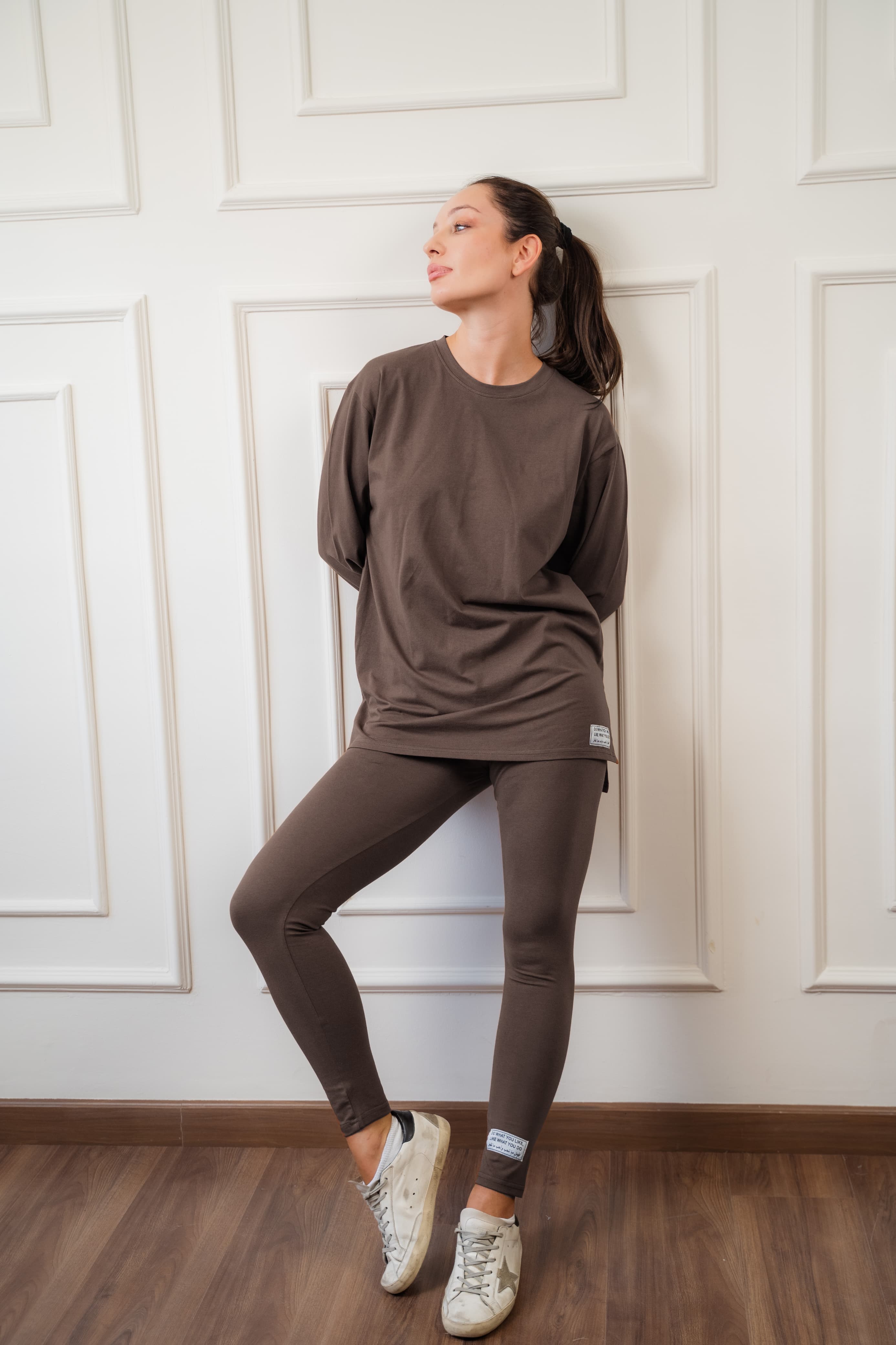 Leggings set with side slit long sleeve top