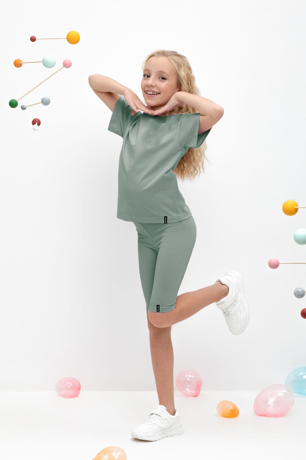 Biker Shorts Set In Mint Green