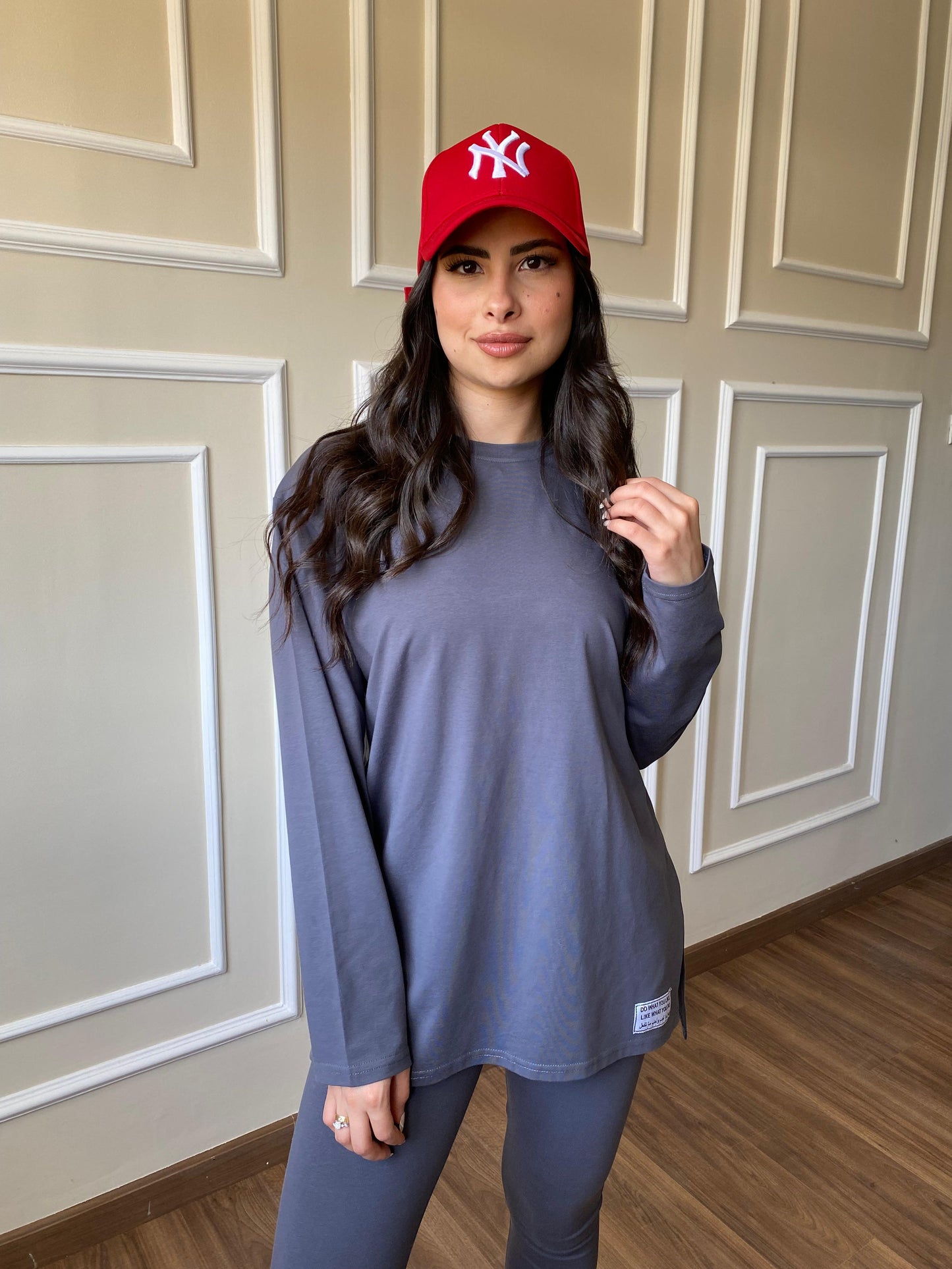 Leggings set with side slit long sleeve top|Gray