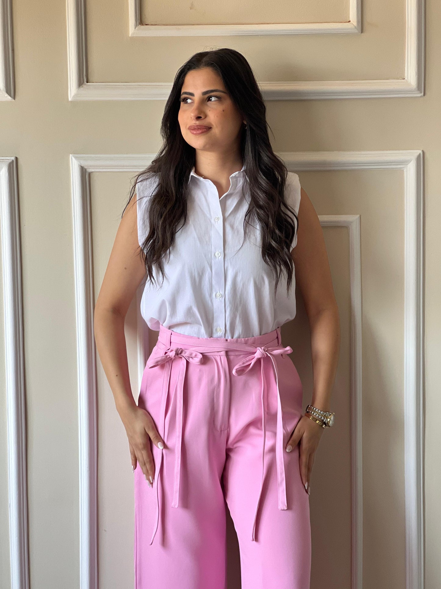 Double Belts Trousers| Pink