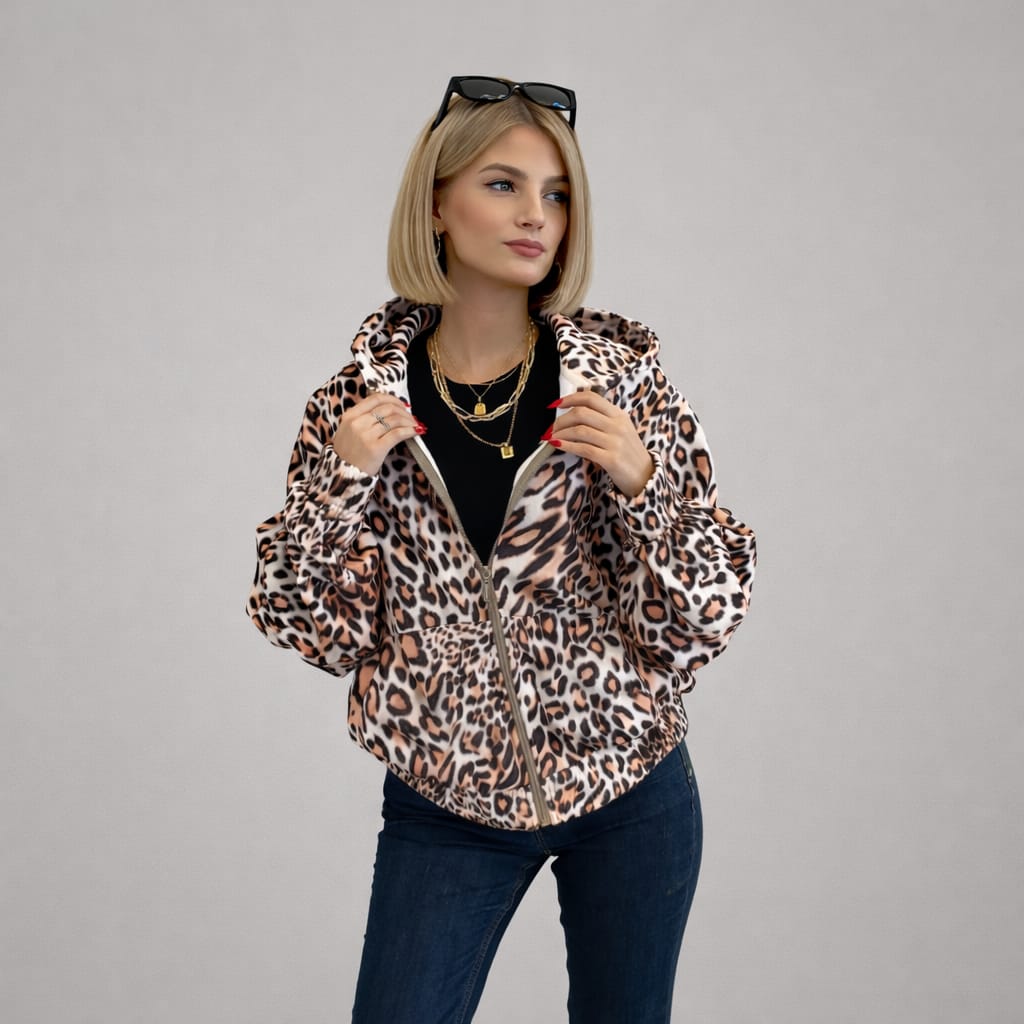 Tiger Print Zip Up Jacket