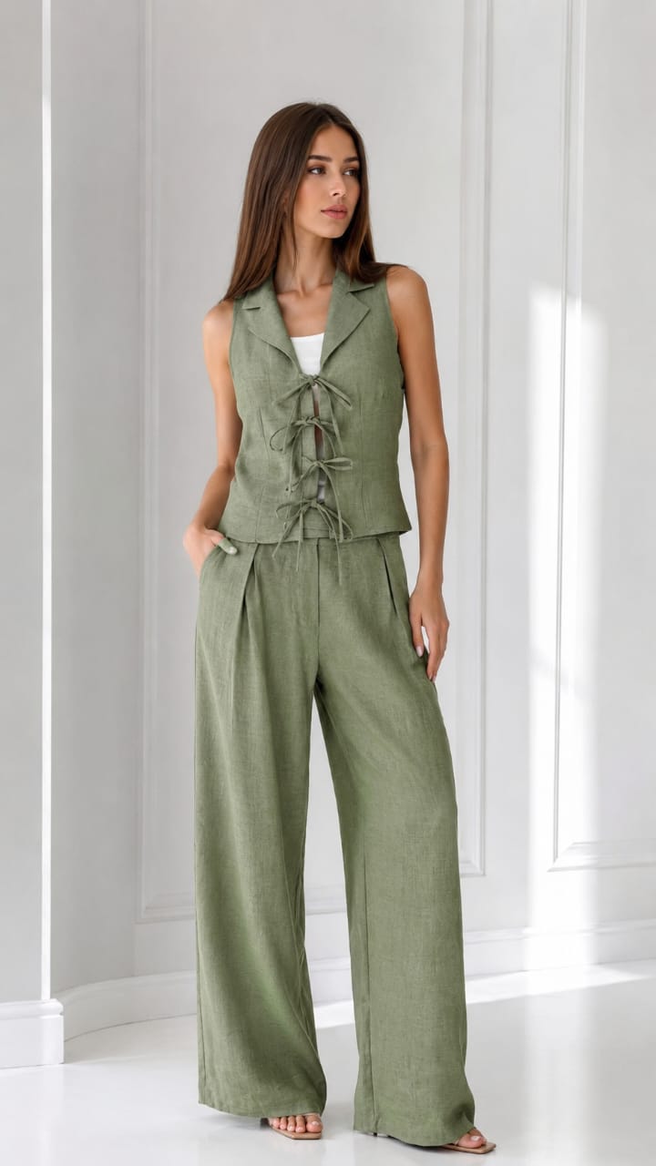 W-The Tie Details Vest In Mint-Green