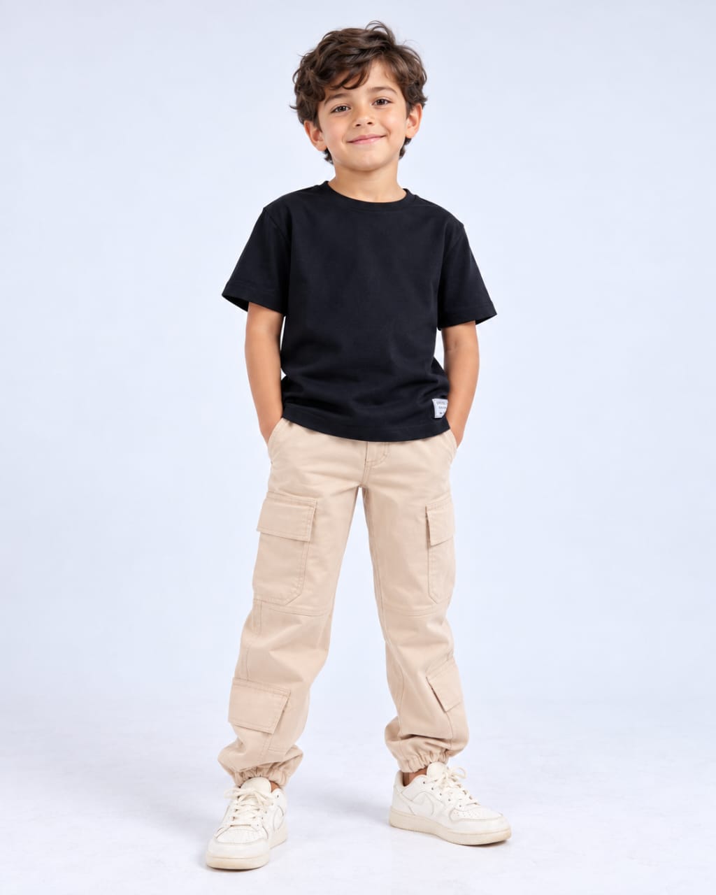 Beige Kids Cargo Pants