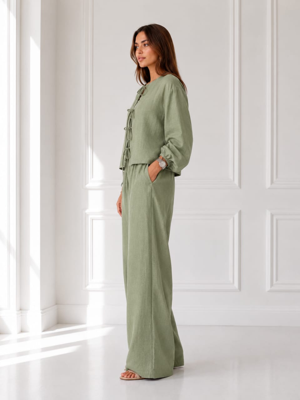 W-The Tie Details Blouse In Mint-Green