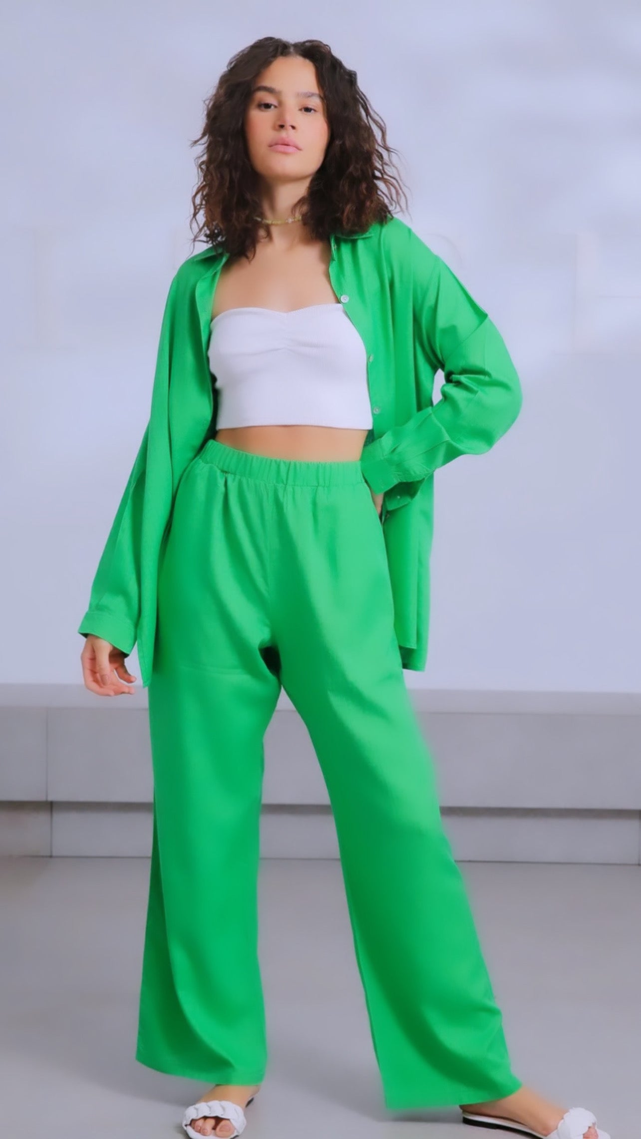 All Green Linen Set