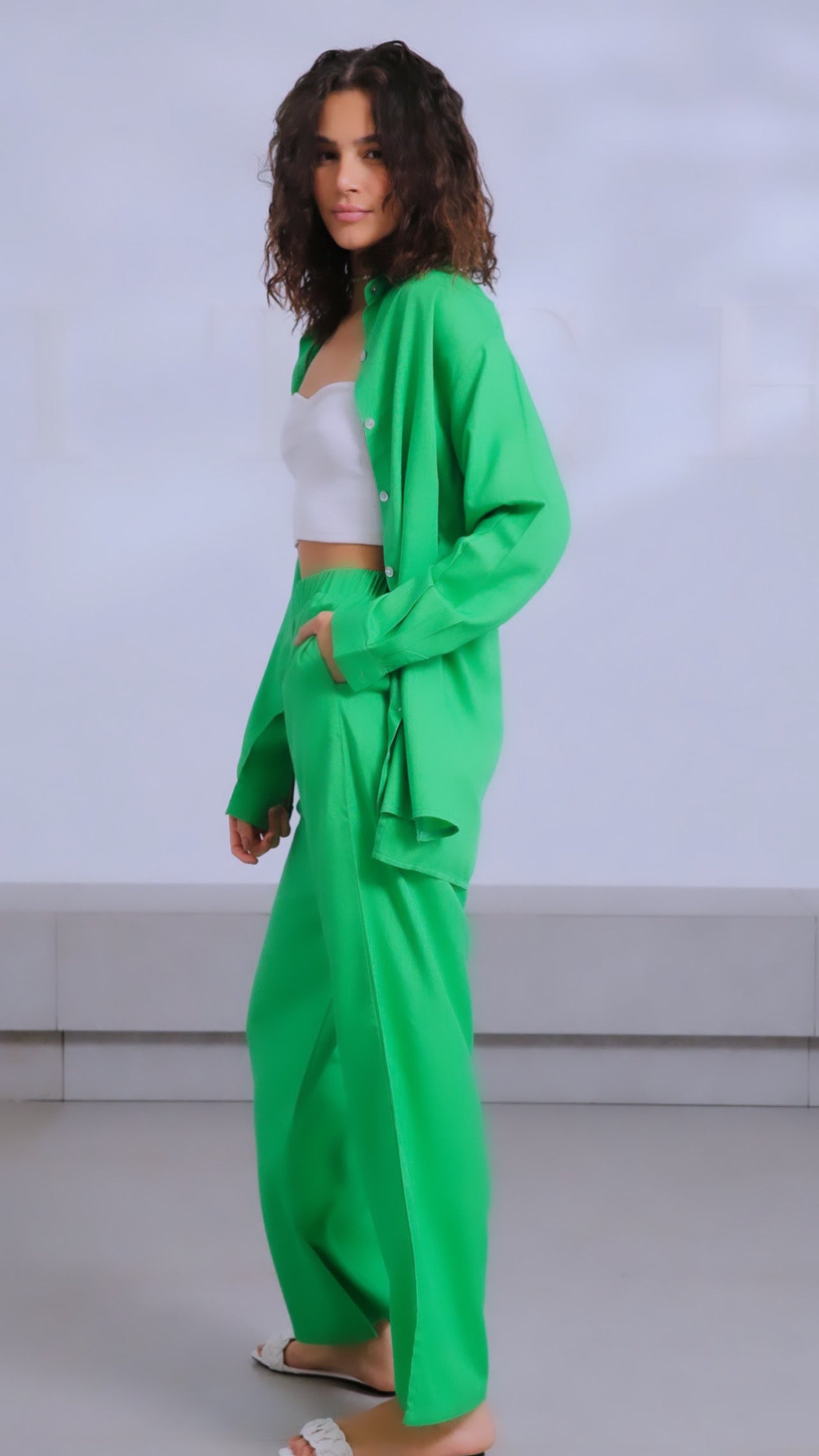 All Green Linen Set