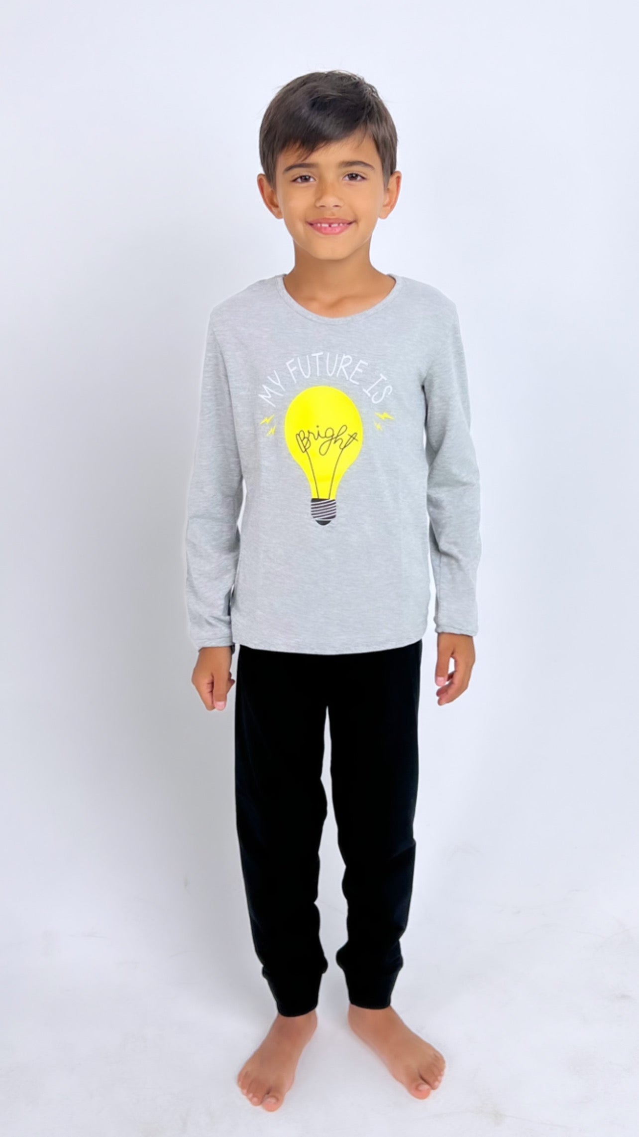 A- Printed Boys Pajama Set | Grey