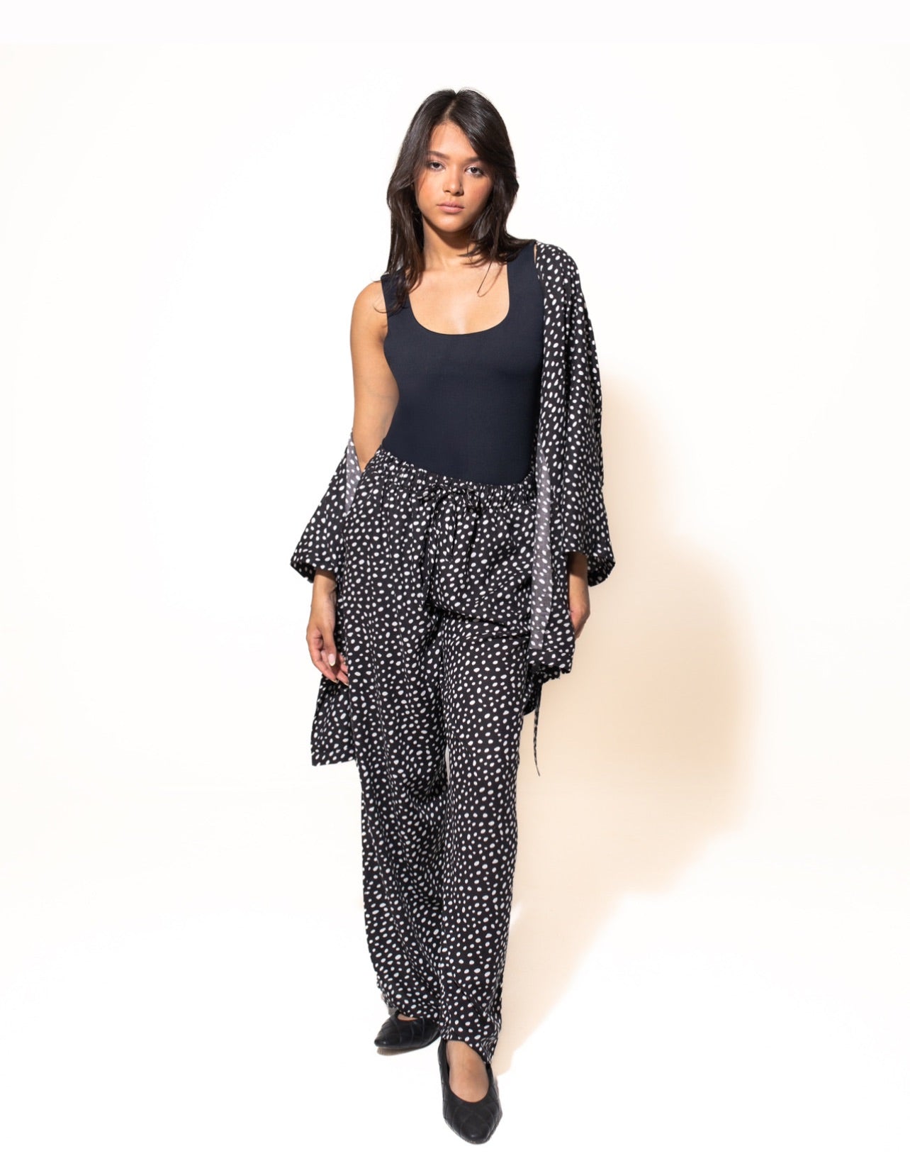 Printed Kimono Set In Black