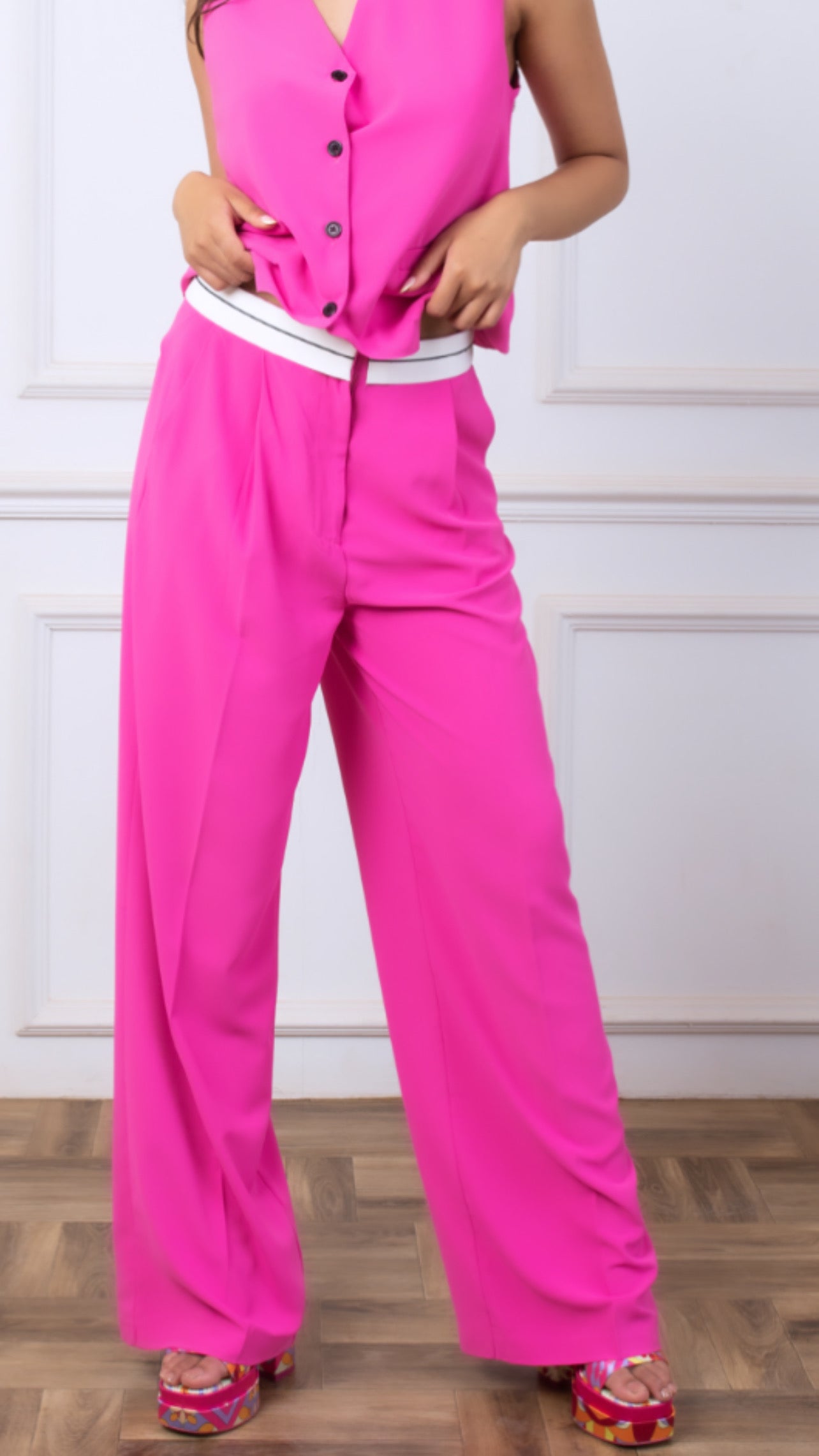 Reversed Waistband Pants in Pink