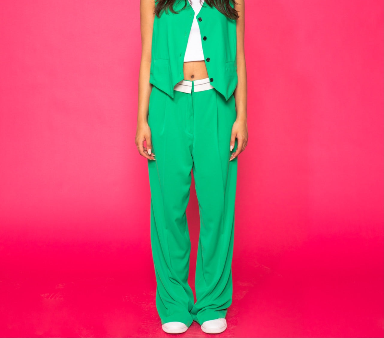 Reversed Waistband Pants in Green