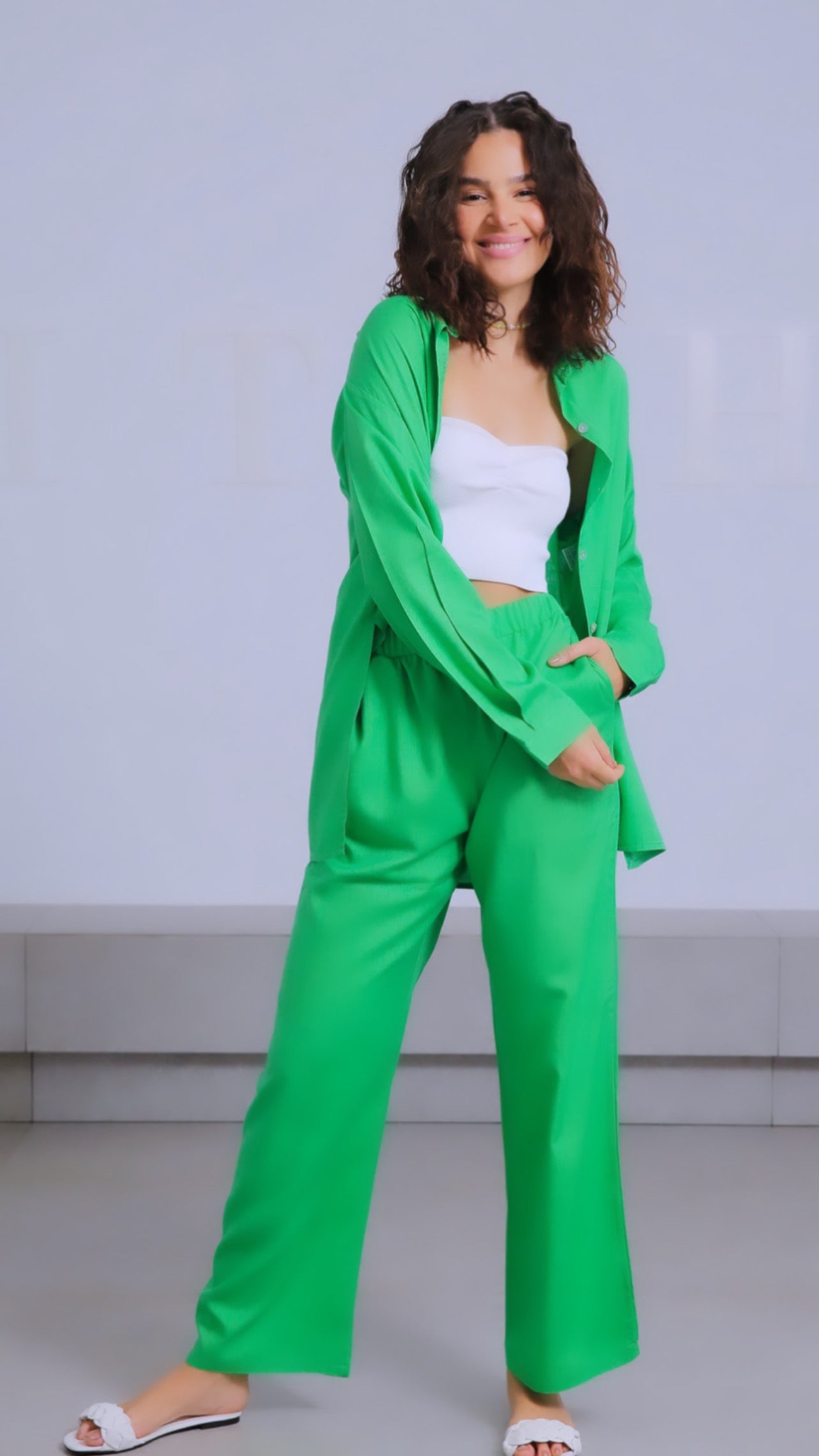 All Green Linen Set