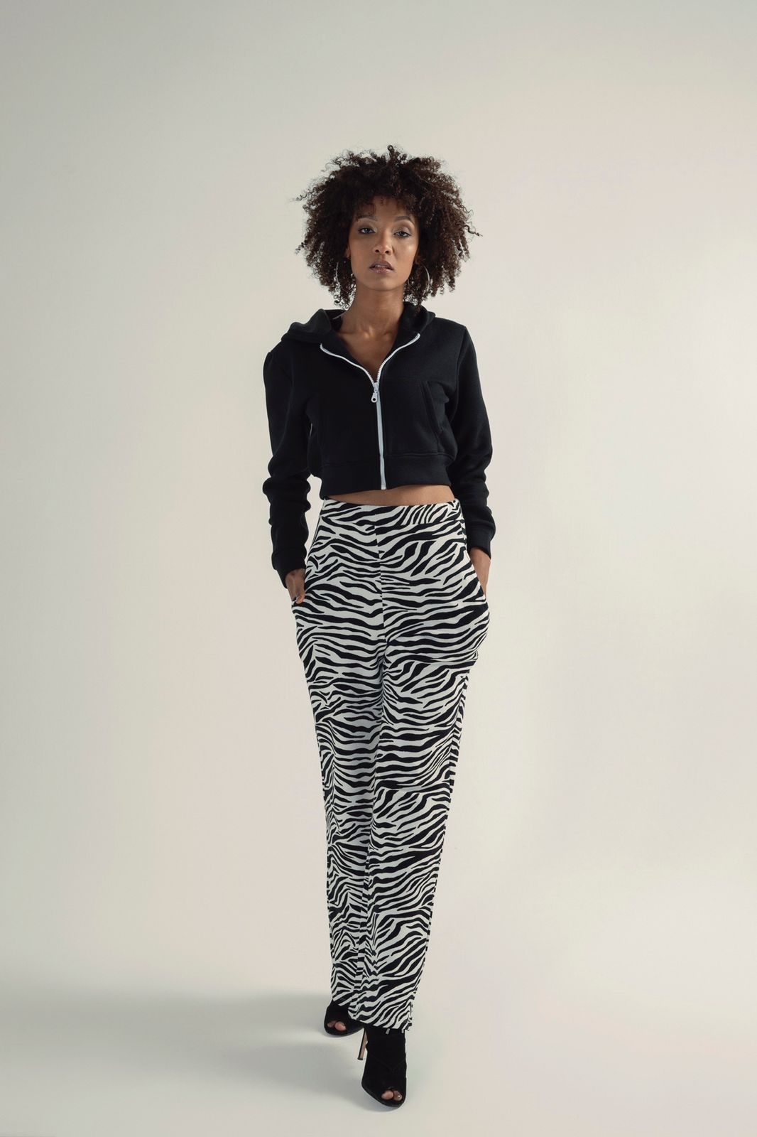 All Printed Zebra Set / Cropped Hoodie Jacket