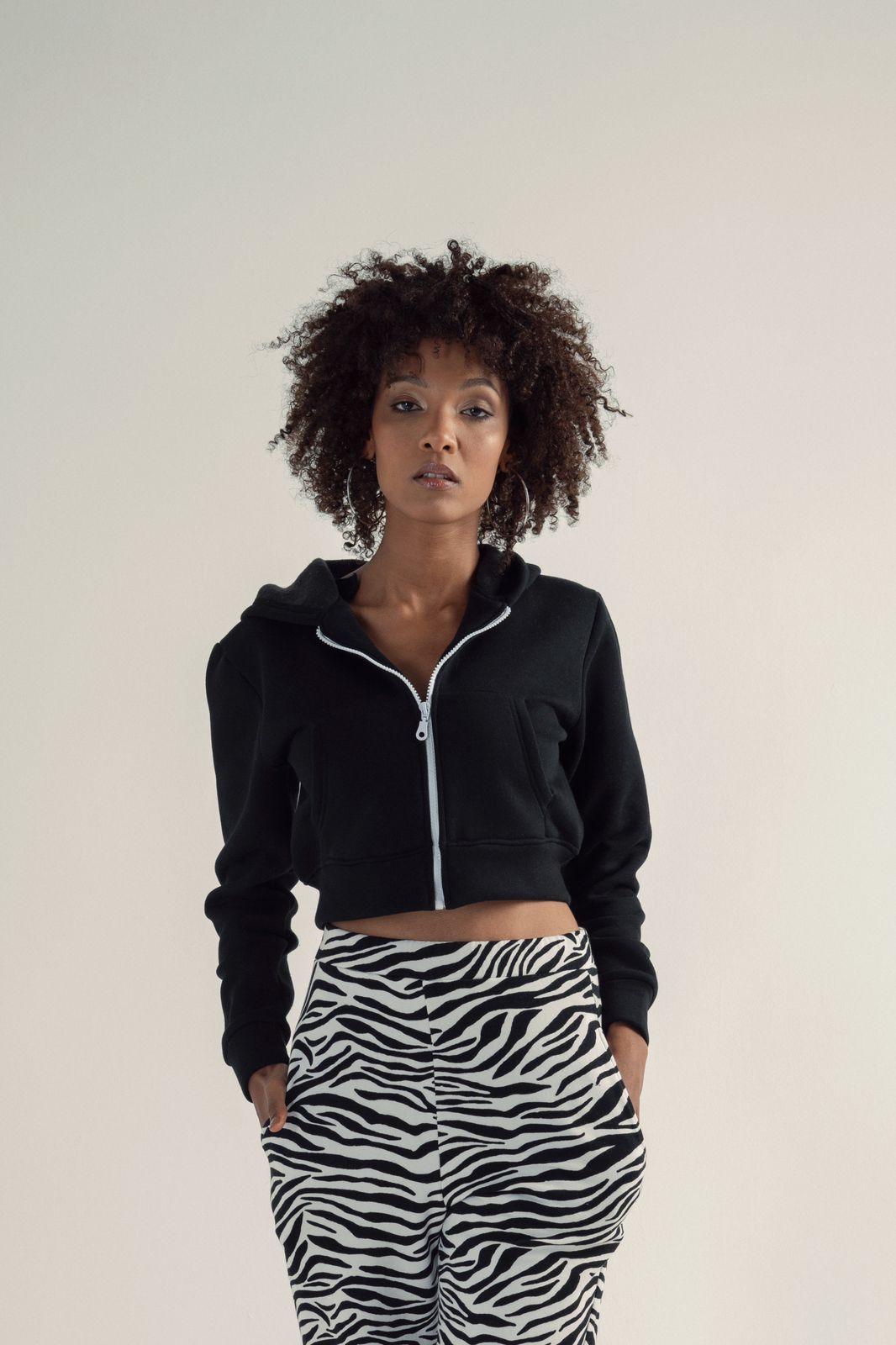 All Printed Zebra Set / Cropped Hoodie Jacket