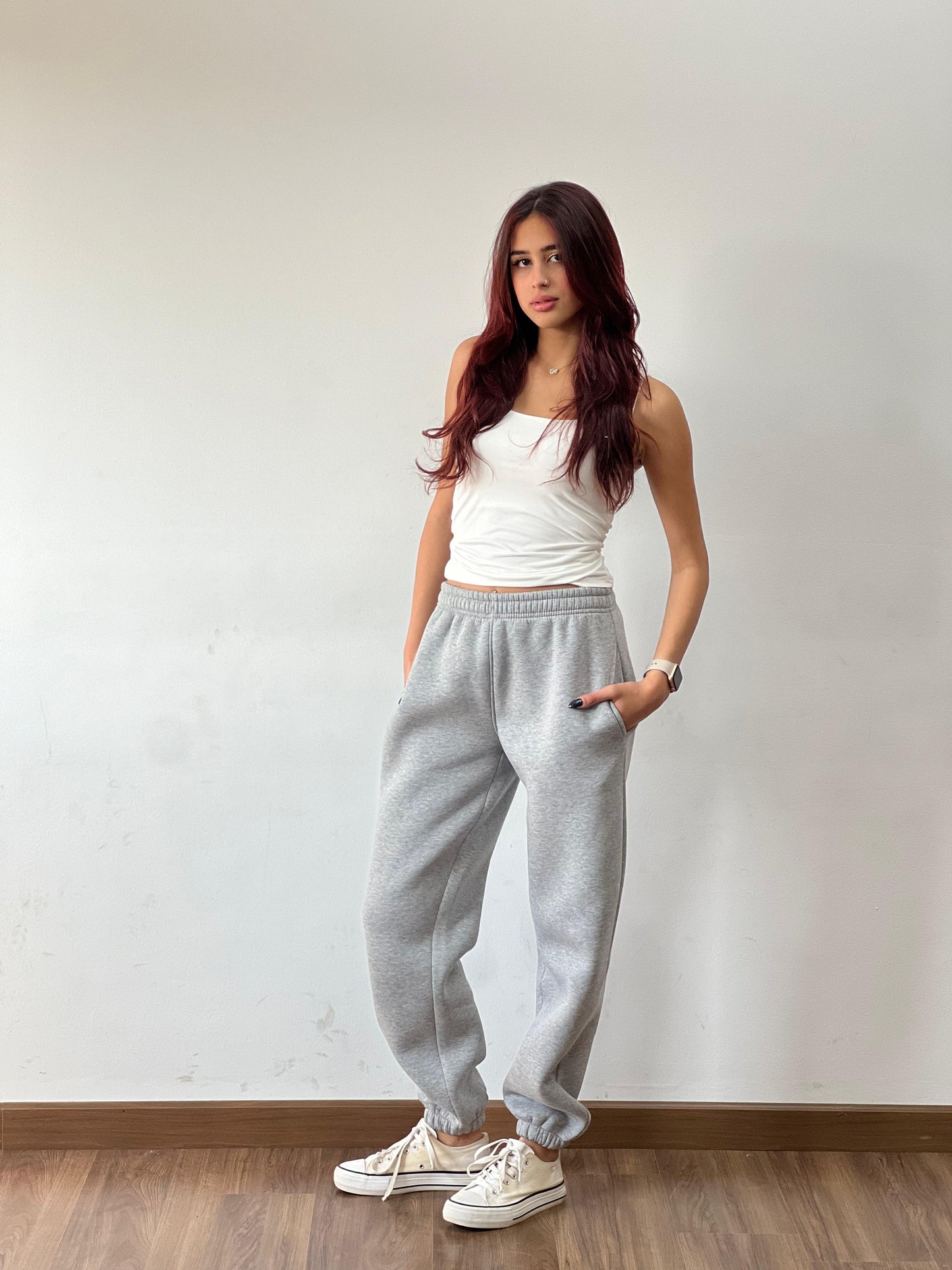 Solid Elastic Waist Joggers In Gray