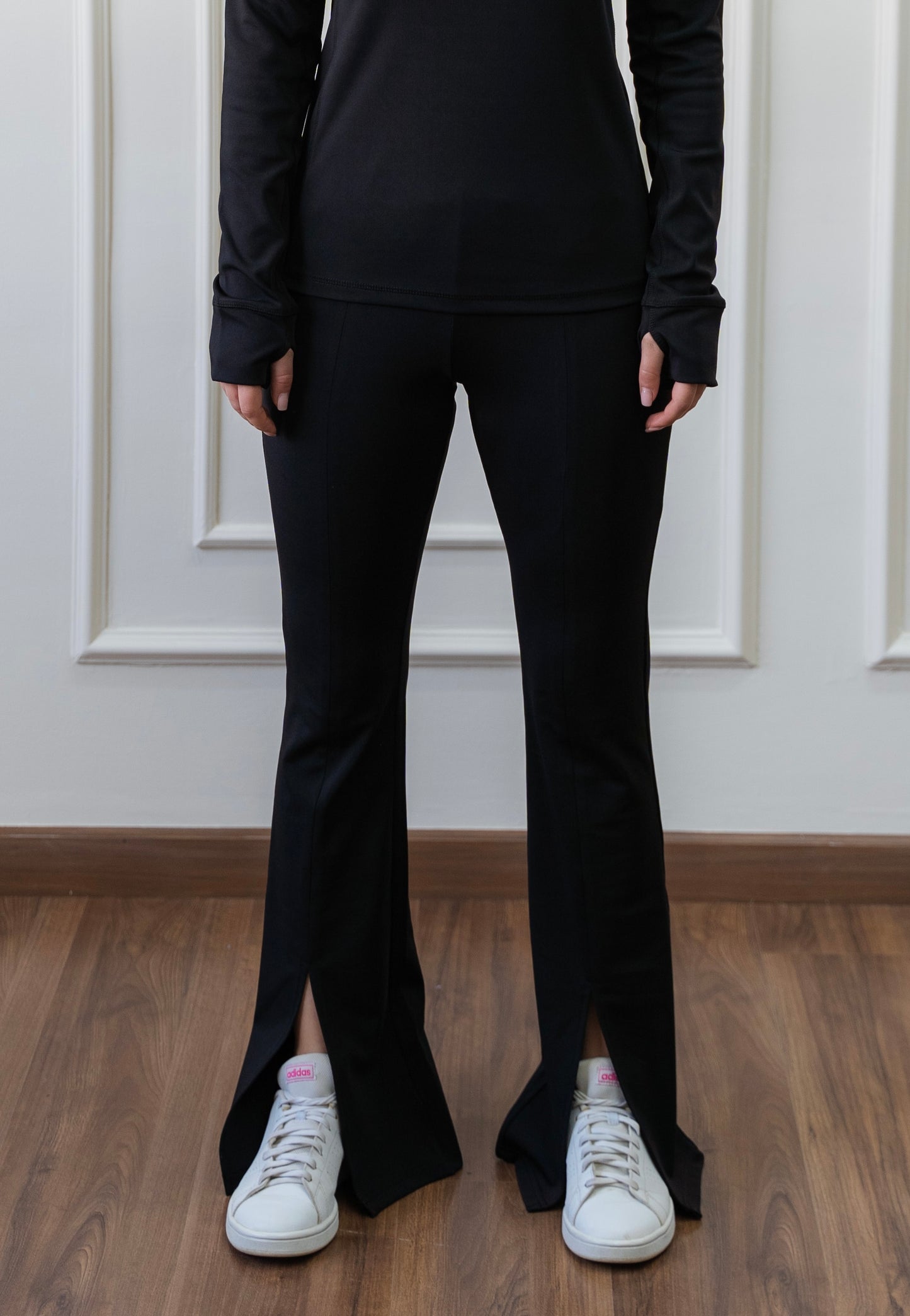 Split Hem Flare Leggings In Black