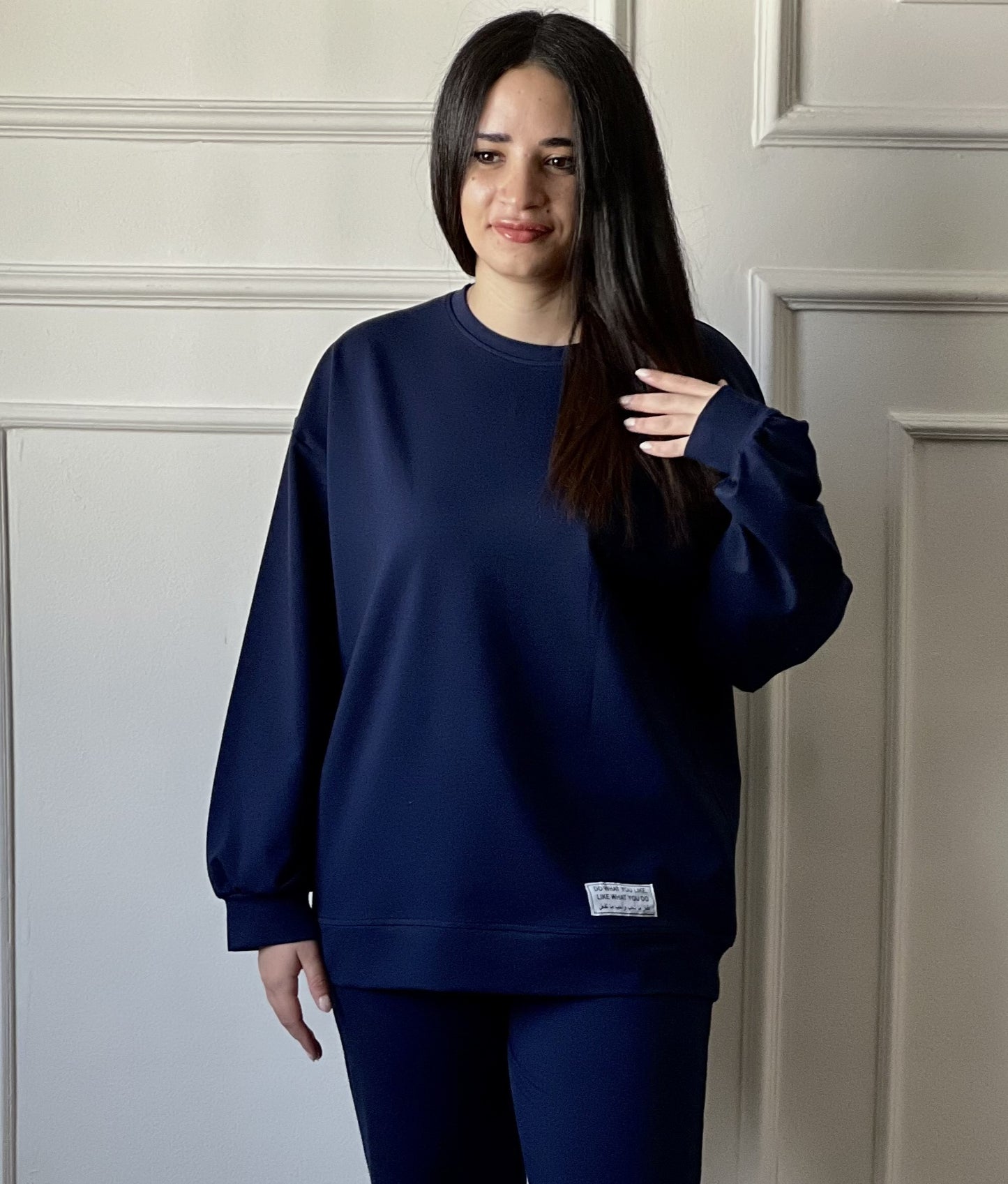 Long Sleeved Top In Cotton | Navy