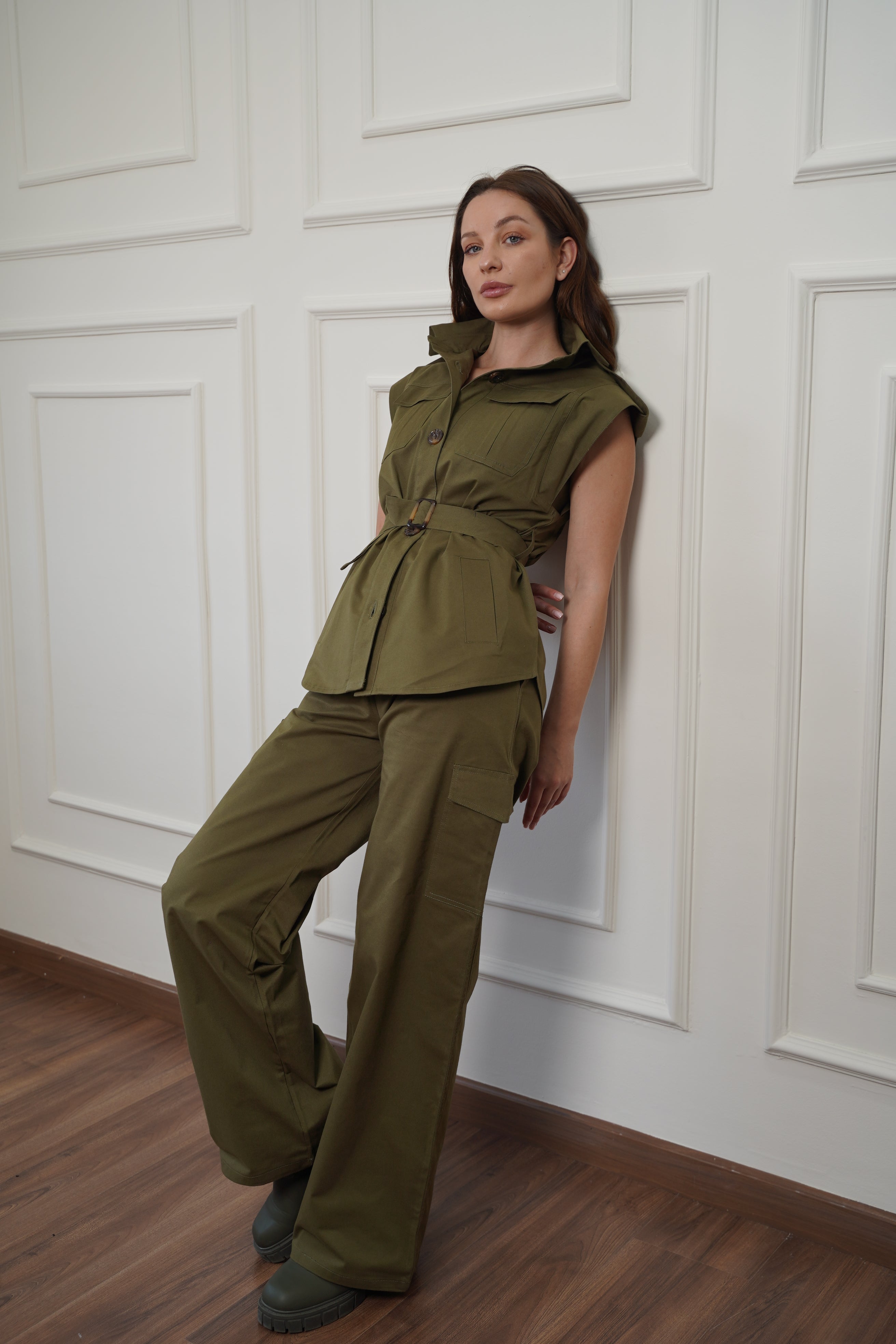 Olive Gabardine Cargo Pants