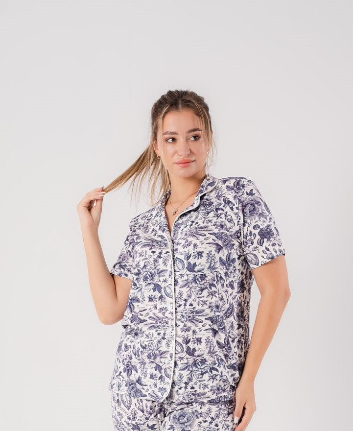 Floral Pajama Top In Navy