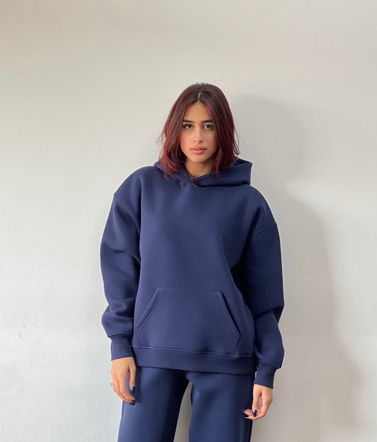 Basic Melton Hoodie In Navy