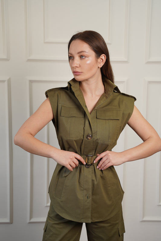 Olive Gabardine Vest