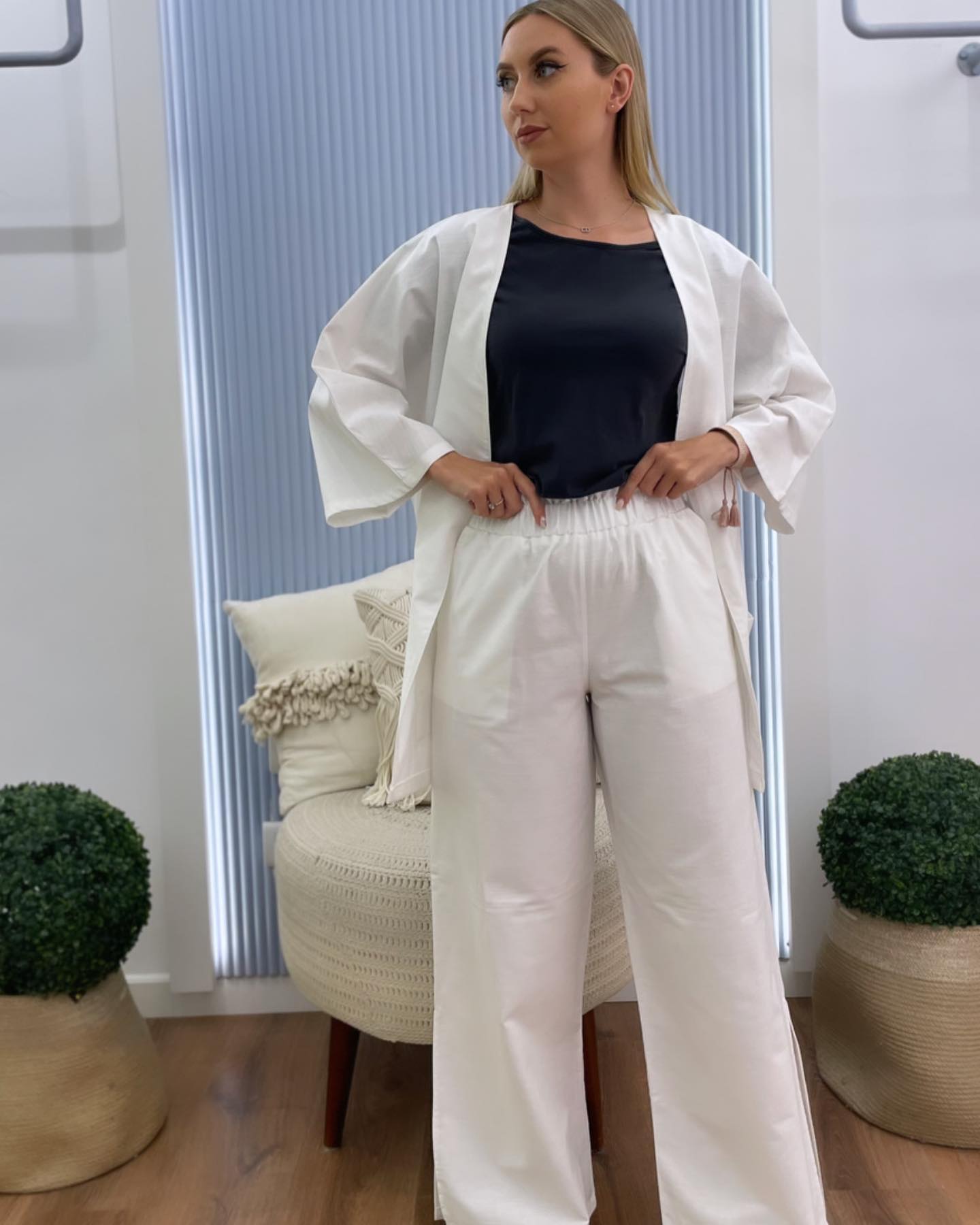 Linen Kimono Set- White