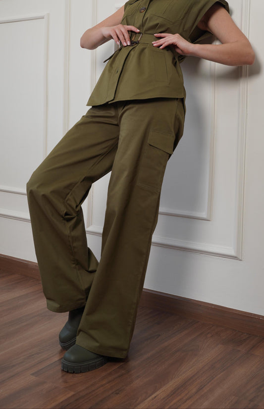 Olive Gabardine Cargo Pants