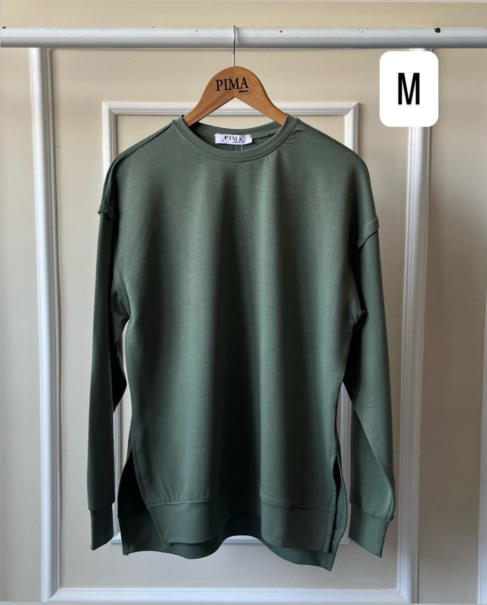 Raw Edge Sweetshirt In Olive