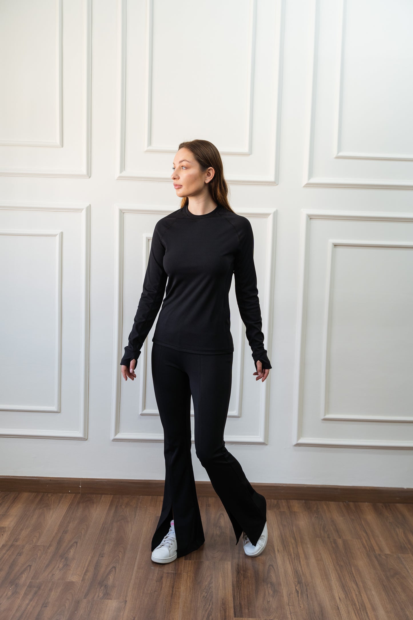 Split Hem Flare Leggings In Black