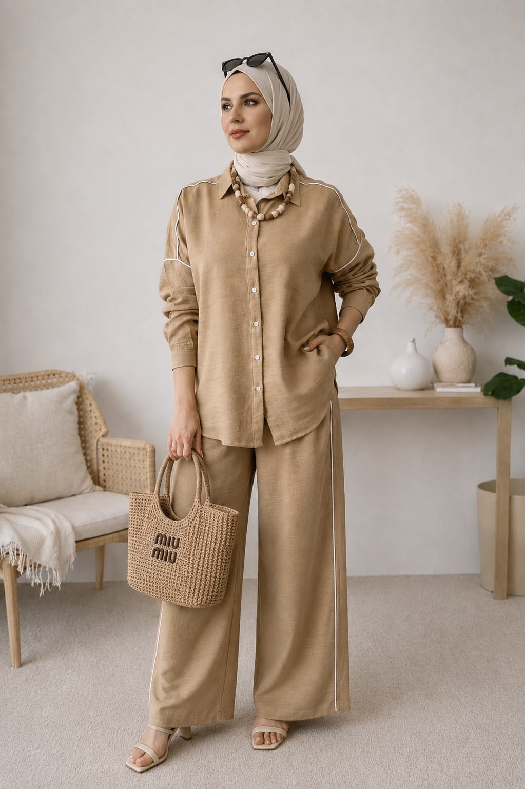 White Stripe Linen Set