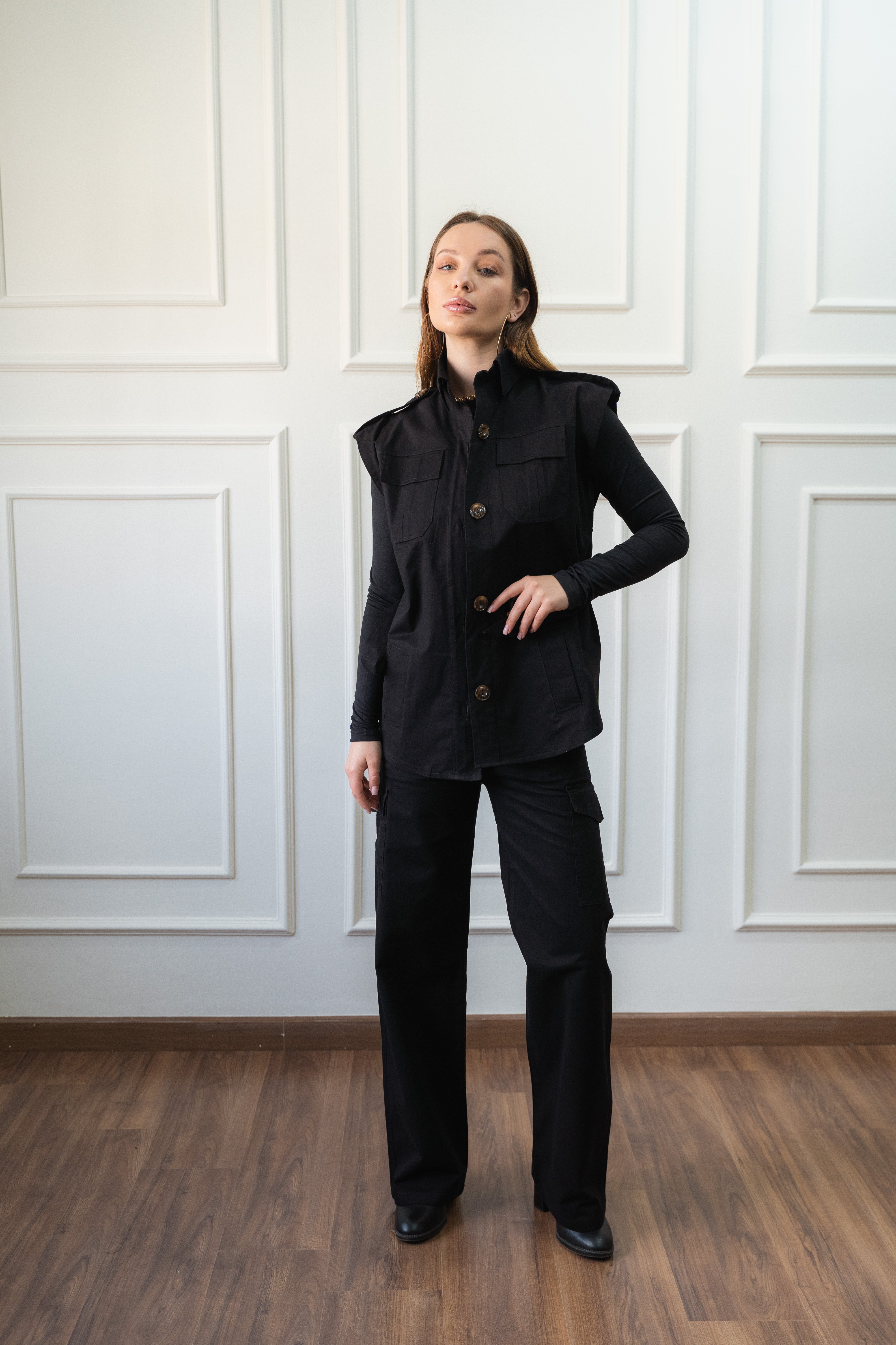 Gabardine Cargo Pants In Black