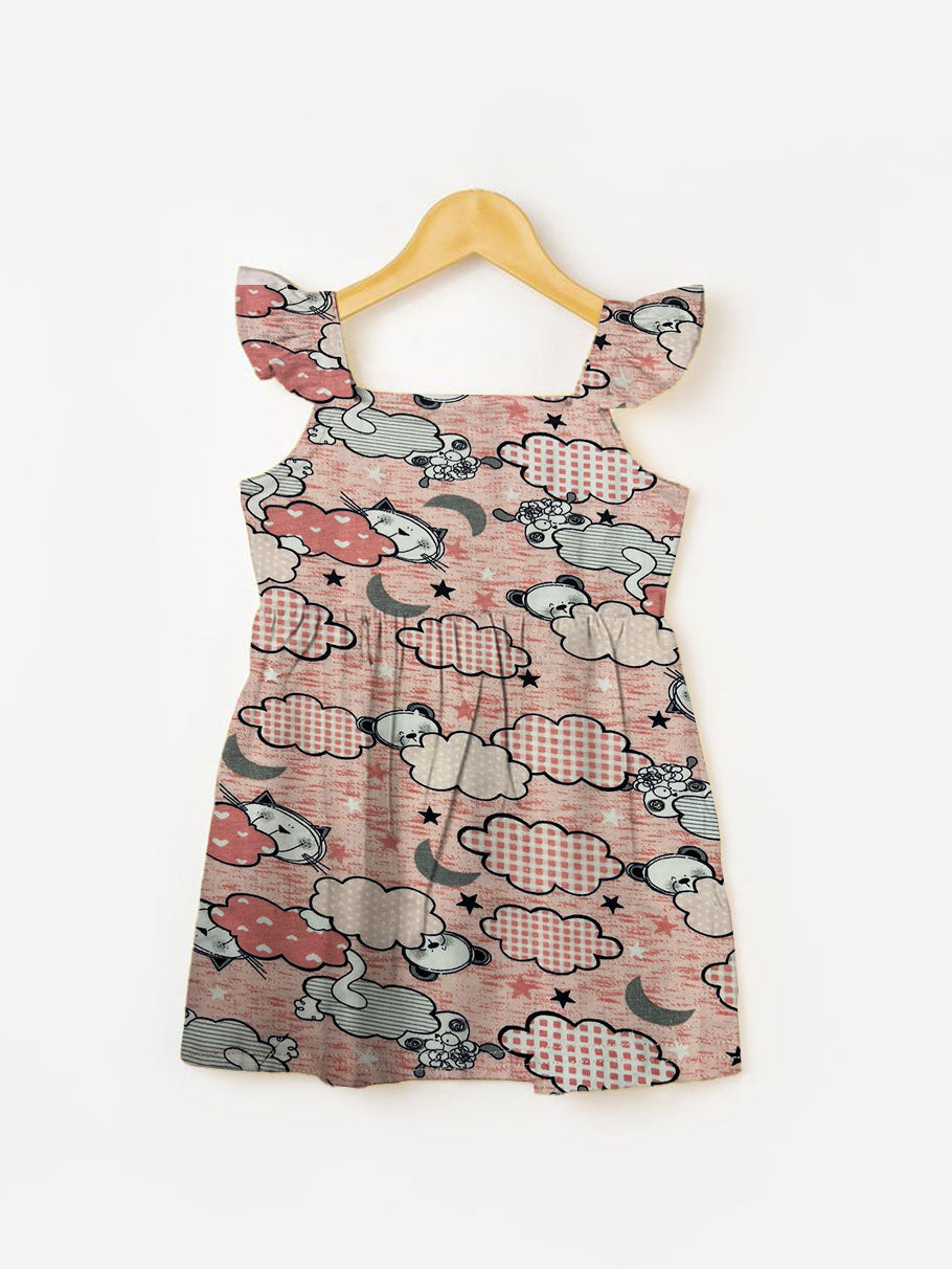 Clouds Girls Dress In Pink
