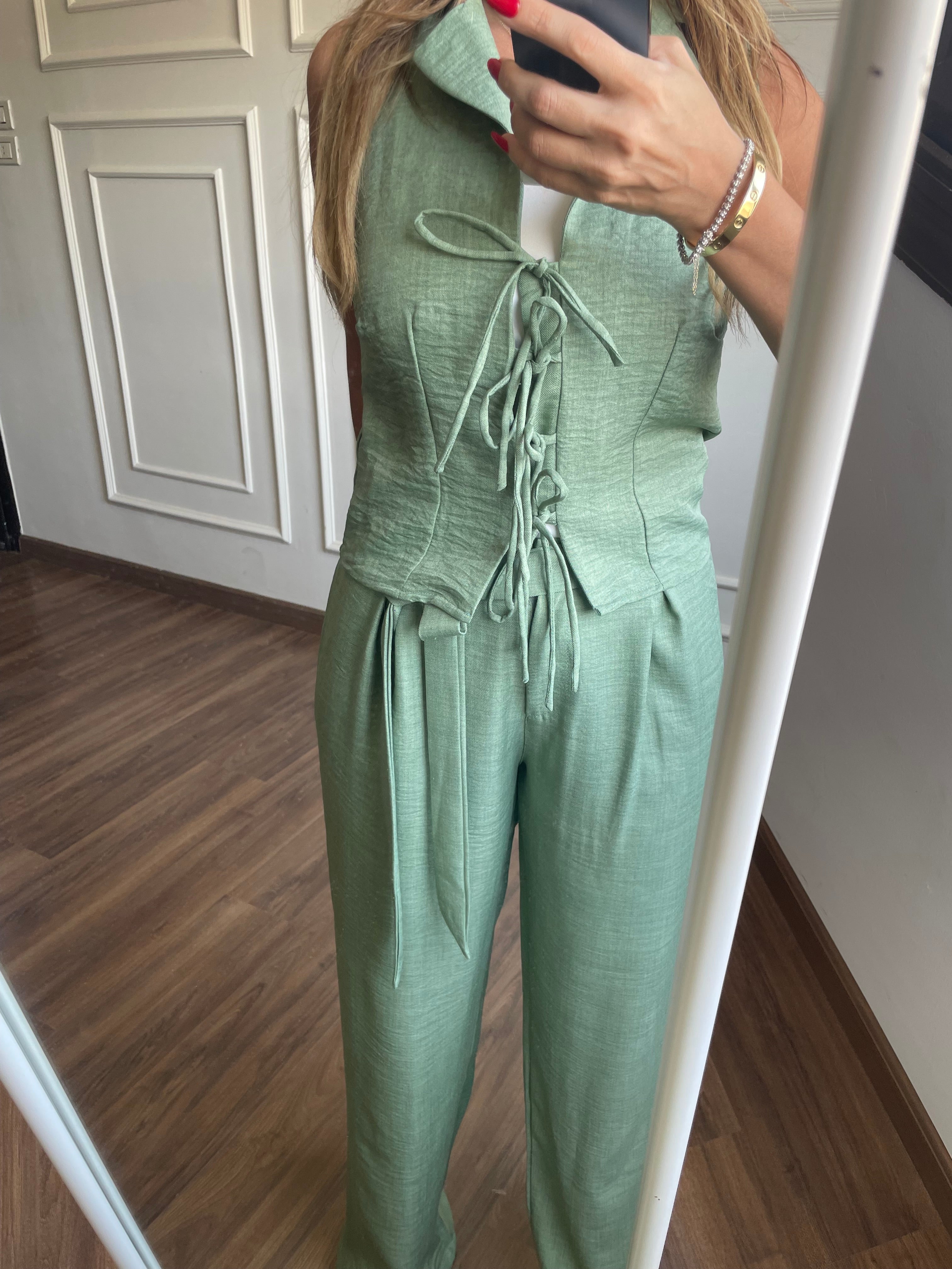 W-The Tie Details Vest In Mint-Green