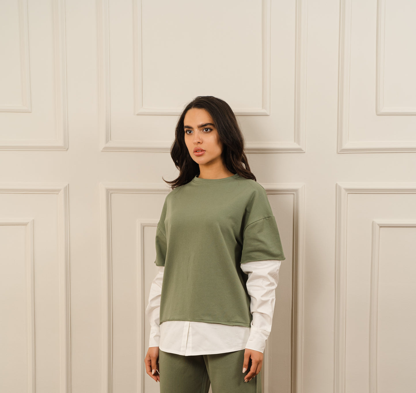 Contrast Poplin T-Shirt In Olive