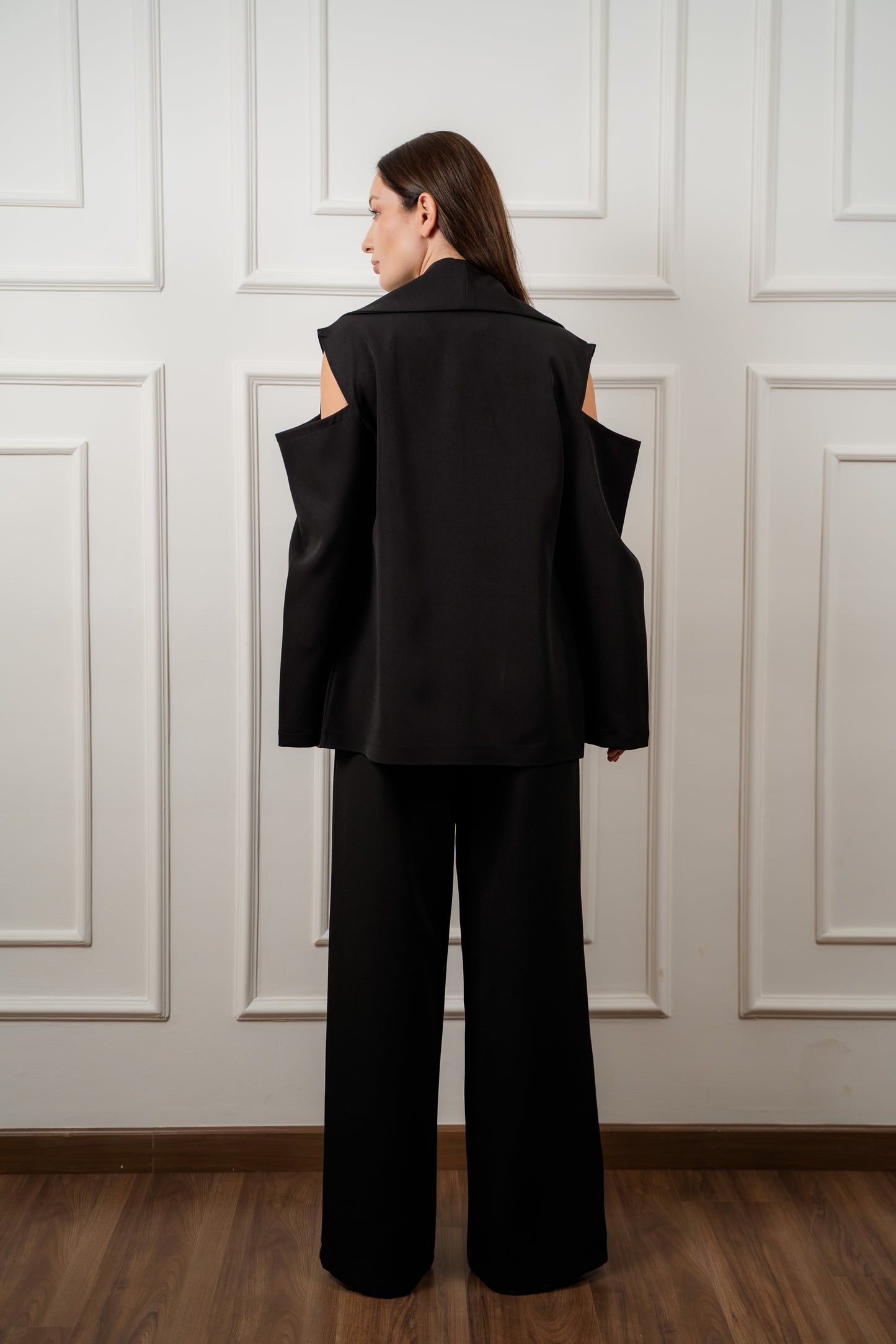 Draped Shoulder Blazer- Black