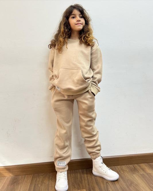 Fleece Sweatshirt Set In Beige
