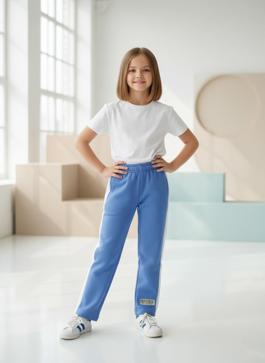 Striped fleece trousers| Baby Blue