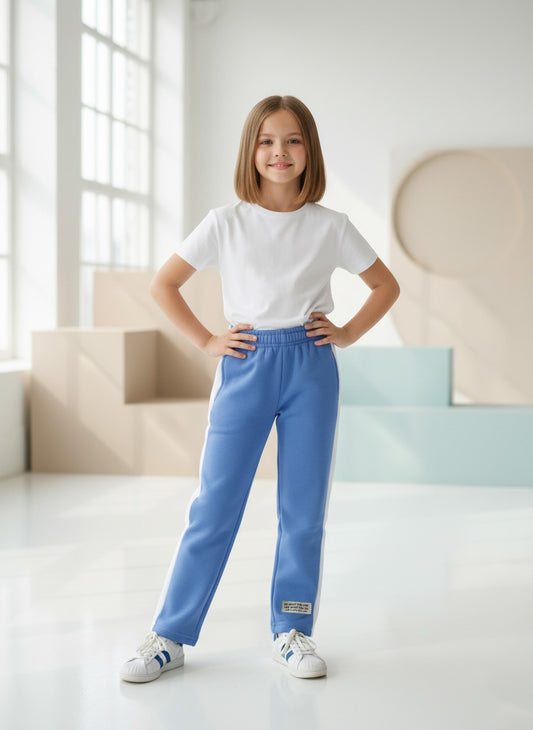 Striped fleece trousers| Baby Blue