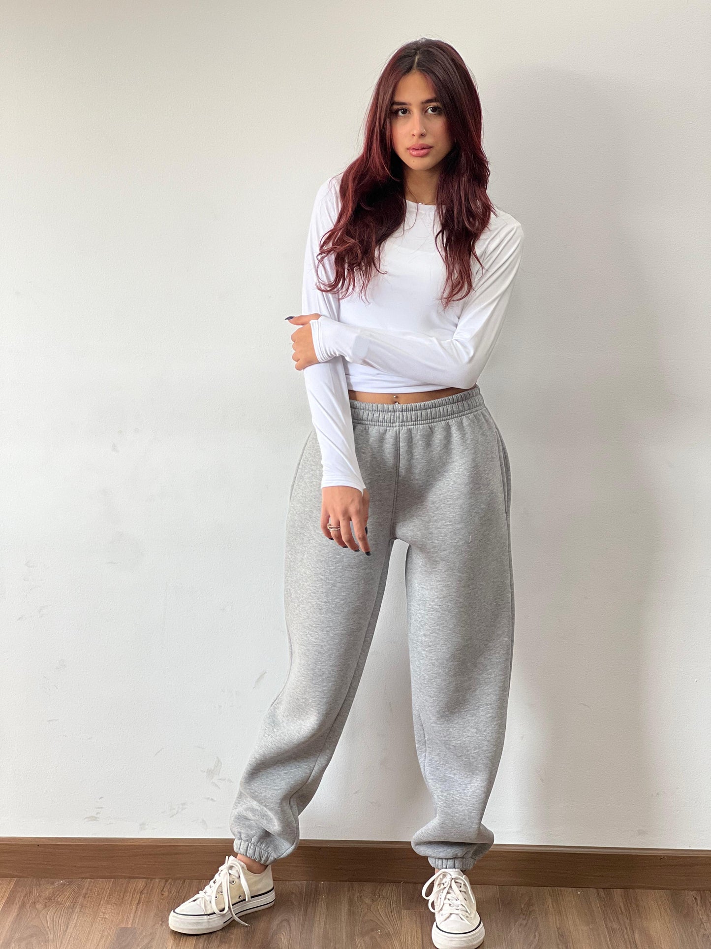 Solid Elastic Waist Joggers In Gray