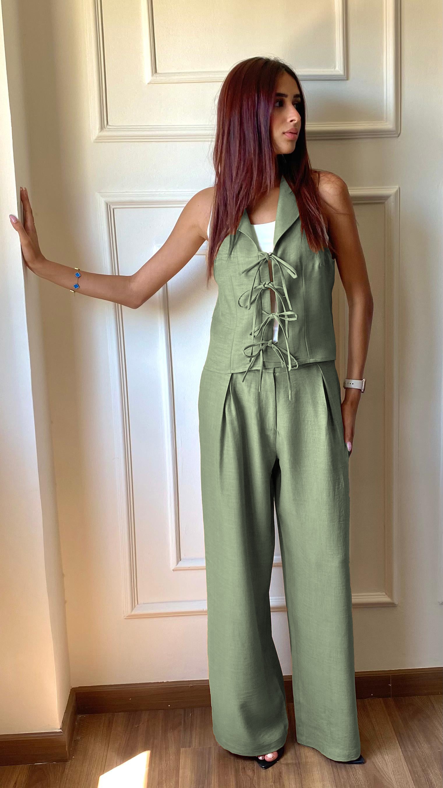 W-The Tie Details Vest In Mint-Green