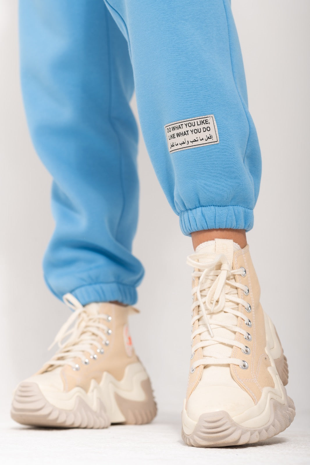 Elastic Basic Patch Sweatpants In Blue