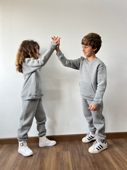 Patched Sweatshirt Set In Gray