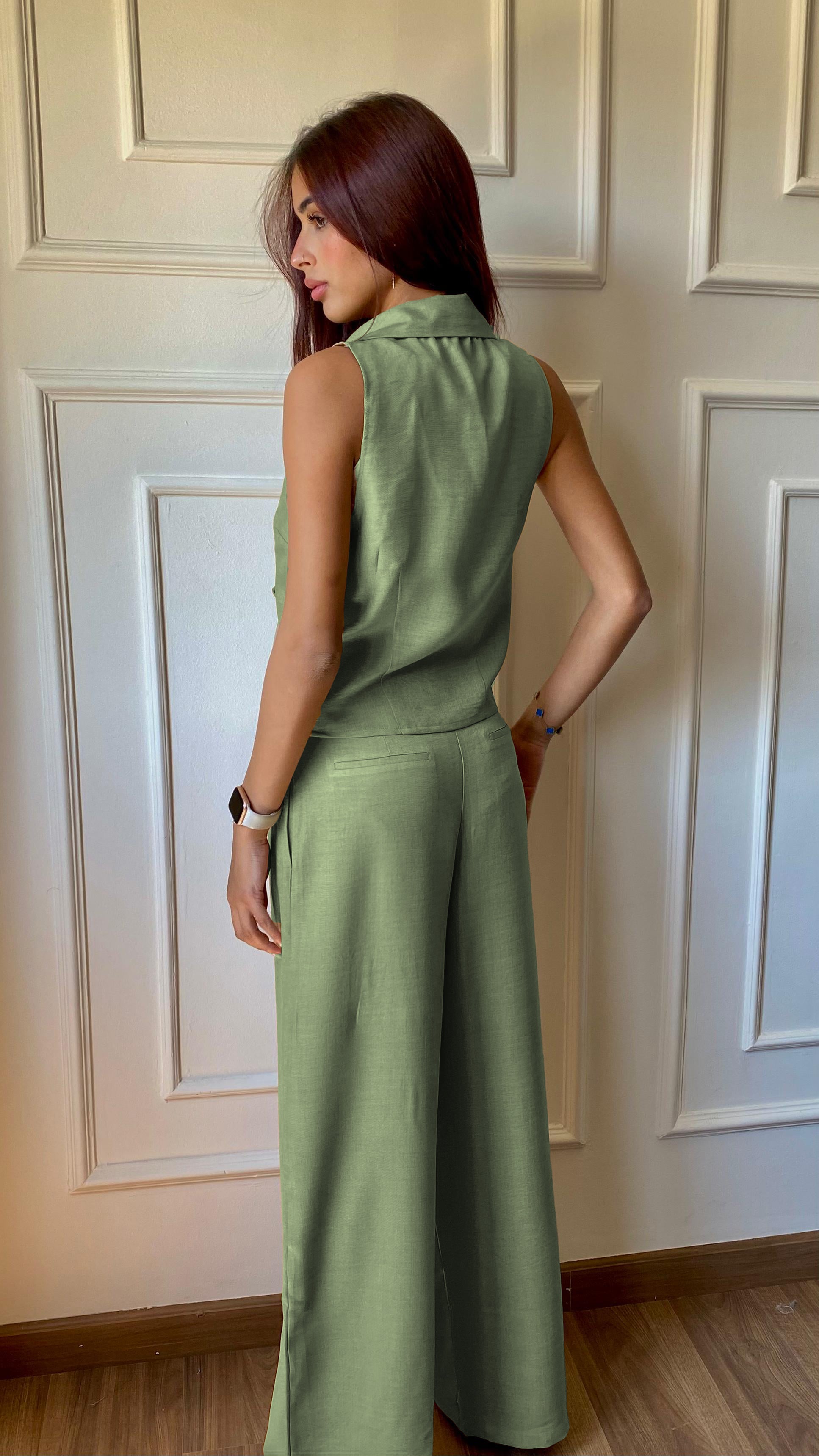 W-The Tie Details Vest In Mint-Green